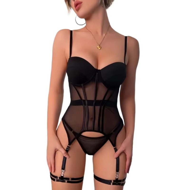 Underwire Bra Padded - Siateczkowa bielizna luksusowej marki, body bez